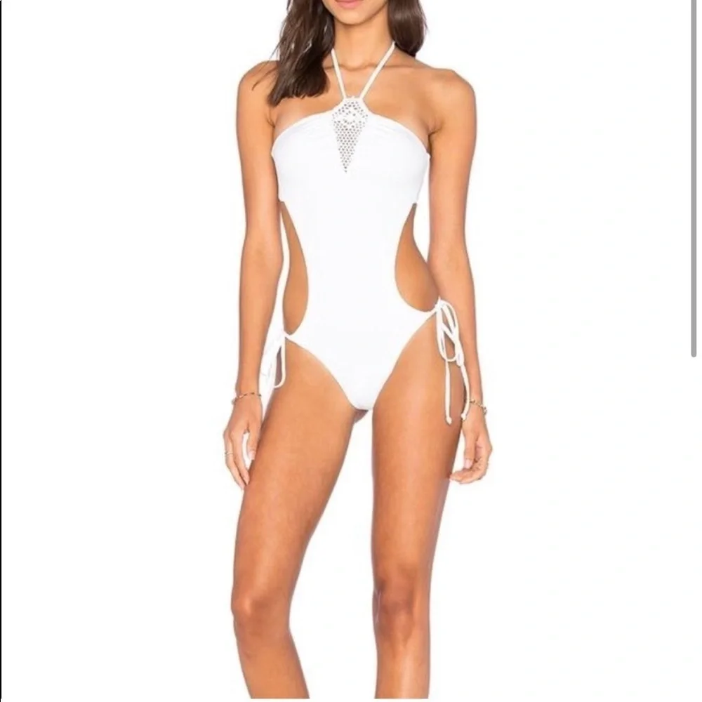 Frankie’s bikinis crochet scrunch butt ruched festival one piece monokini XS